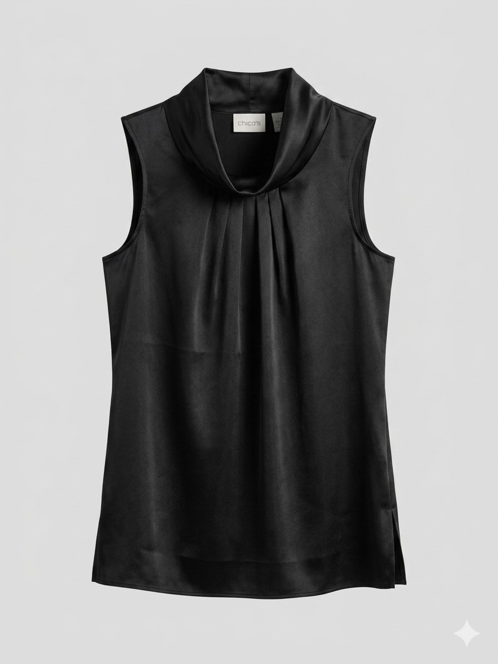 Chico's Black Sleeveless Cowl Neck Satin Top New With Tags